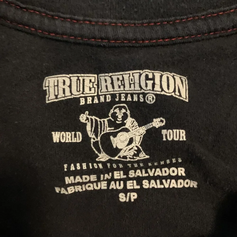 True Religion‎ Shirt Mens Small Black Long Sleeve True RLGN Logo Buddha Graphic